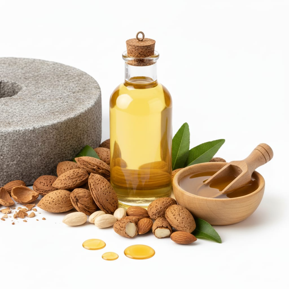 Stone pressed almond oil for cosmetic and ayurvedic applications Traditional stone pressed castor oil manufacturer and exporter from India