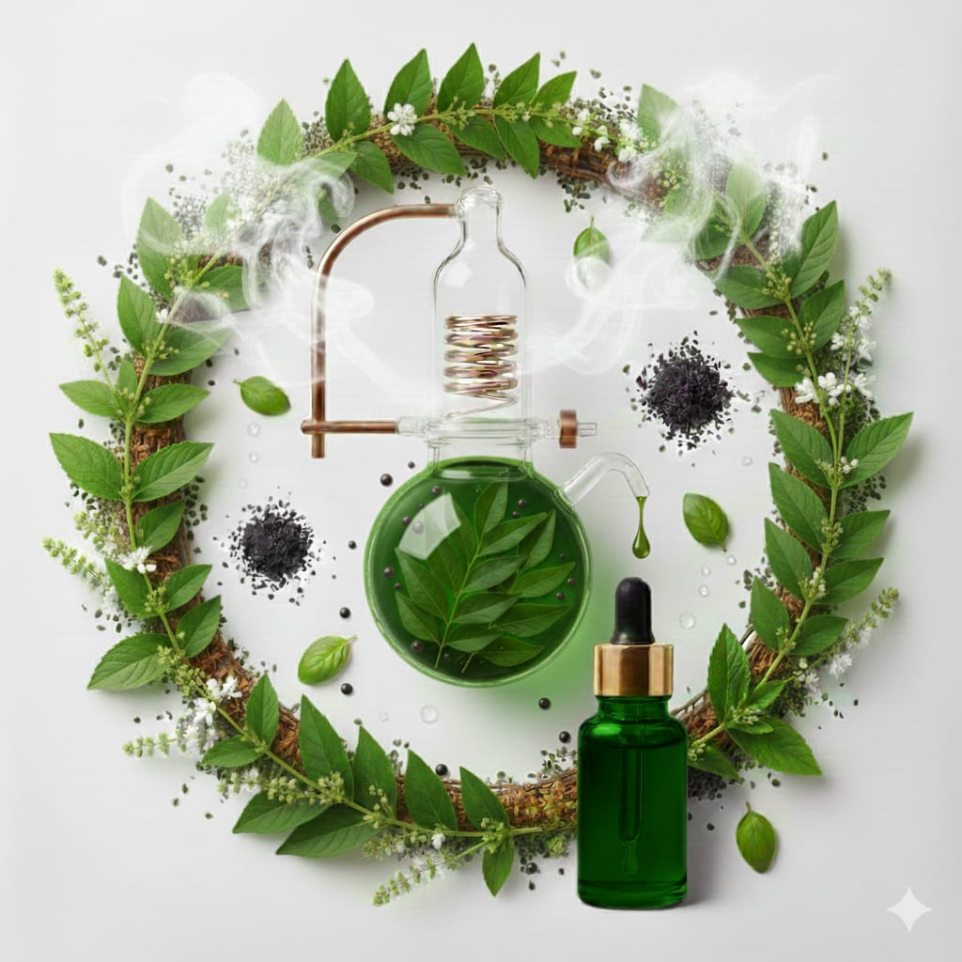 Curry Leaf Essential Oil is a premium natural oil extracted through steam distillation of fresh leaves of Murraya koenigii. Known for its strong, fresh, herbal aroma and nutrient-rich profile, curry leaf oil is widely used in hair care formulations, cosmetics, pharmaceuticals, aromatherapy, and traditional Ayurvedic preparations. It is valued for its strengthening, antioxidant, antimicrobial, and scalp-nourishing properties, making it highly suitable for hair growth oils and wellness products. Our Curry Leaf Essential Oil is 100% pure, natural, and free from additives, processed under strict quality control to meet international export standards. Hari Kripa Worldwide Traders (HKWT INDIA) supplies export-quality Curry Leaf Essential Oil in bulk packaging to global importers, manufacturers, and distributors.