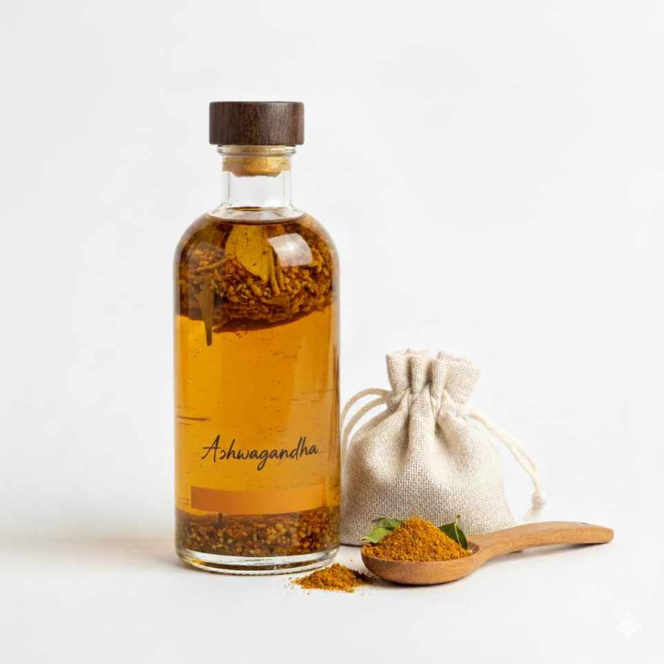 Ayurvedic hair oil made with natural herbs for scalp and hair care