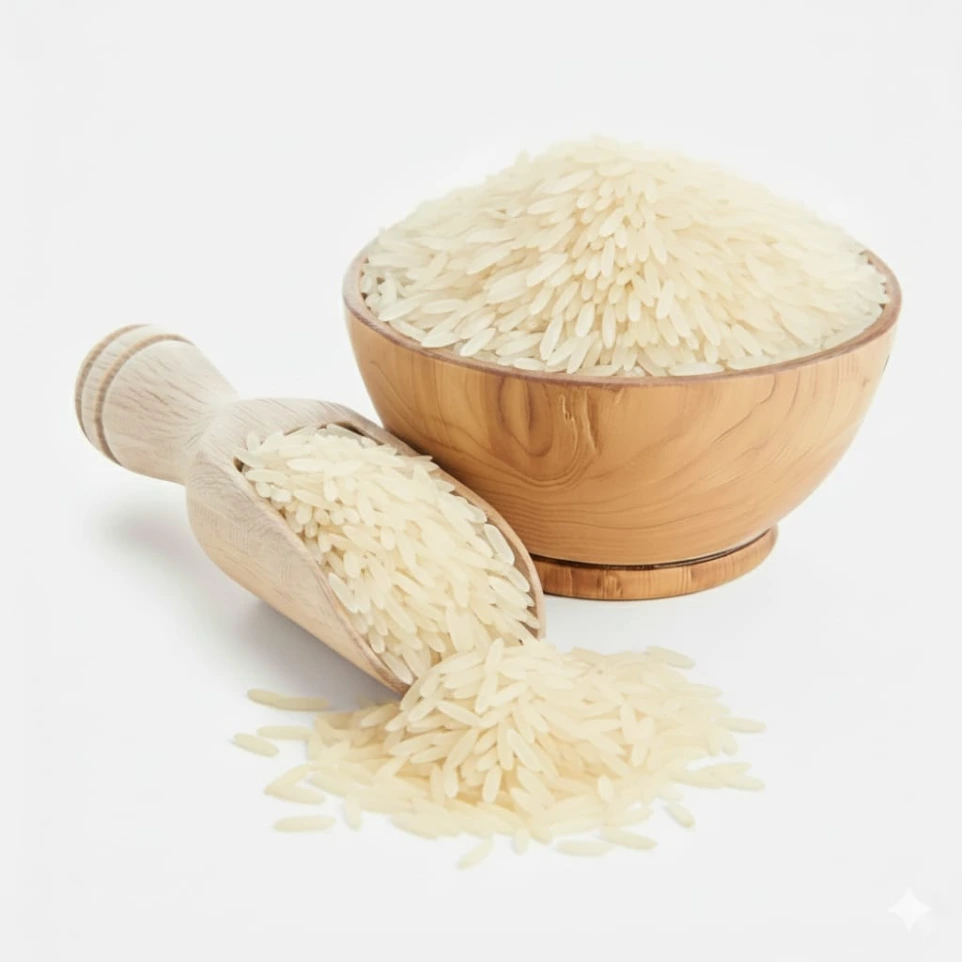 Premium 1718 Basmati Rice from India, known for long grains, natural aroma, and soft fluffy texture after cooking. Bulk export worldwide by HKWT INDIA.
